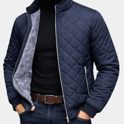 Men's Diamond-Quilted Winter Jacket with Faux Fur Lining