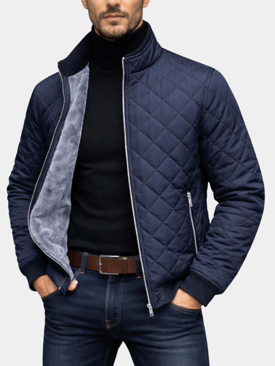 Men's Diamond-Quilted Winter Jacket with Faux Fur Lining