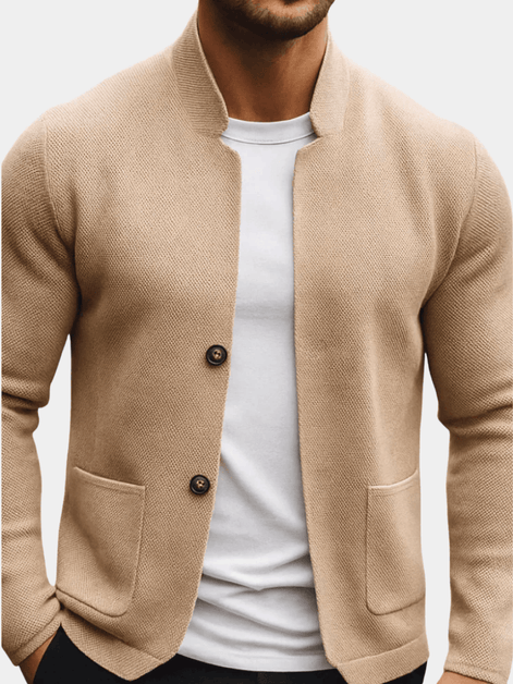 Men's Structured Knit Blazer Cardigan with Mandarin Collar