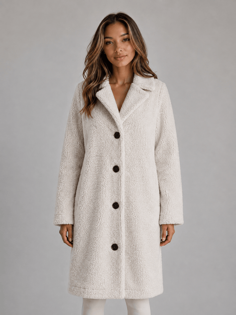 Women's Longline Teddy Borg Fleece Button-Front Jacket