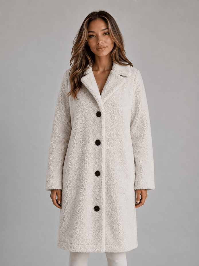 Women's Longline Teddy Borg Fleece Button-Front Jacket