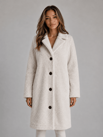 Women's Longline Teddy Borg Fleece Button-Front Jacket