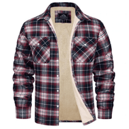 Men's Sherpa-Lined Plaid Flannel Shirt Jacket with Button Pockets