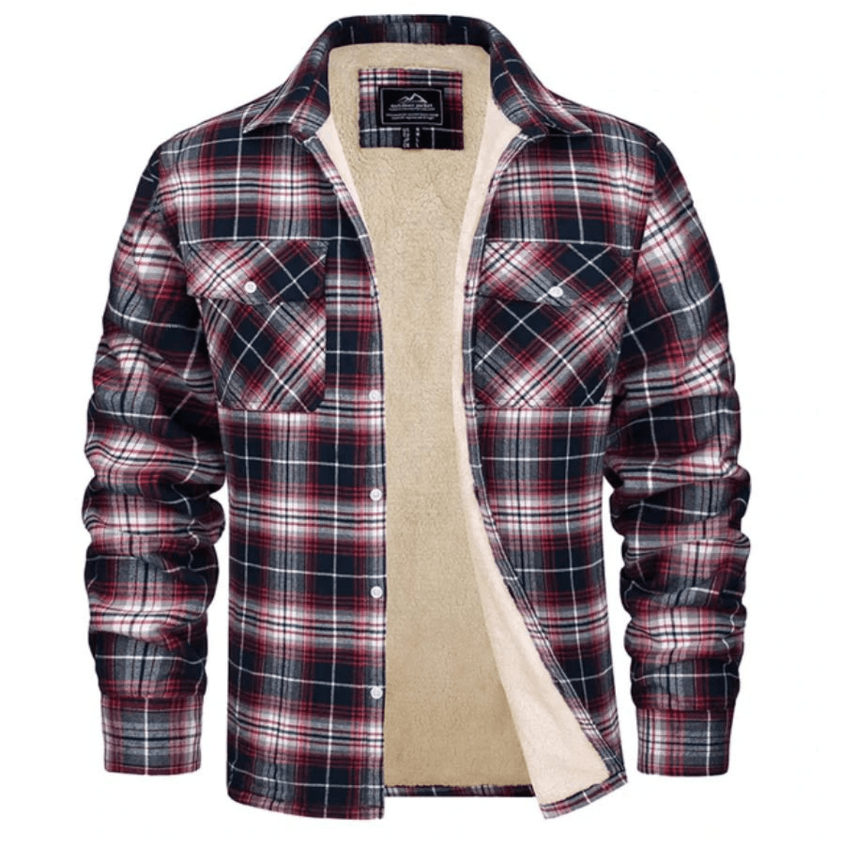 Men's Sherpa-Lined Plaid Flannel Shirt Jacket with Button Pockets