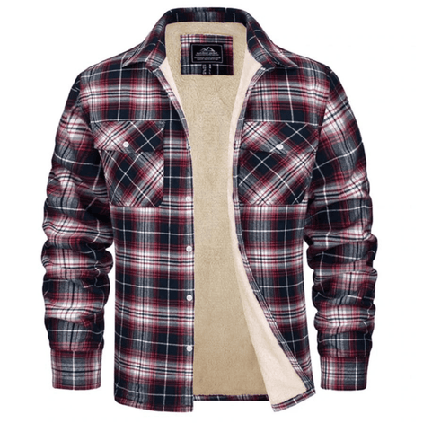 Men's Sherpa-Lined Plaid Flannel Shirt Jacket with Button Pockets