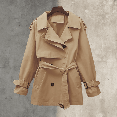 Belted Double-Breasted Women's Trench Coat in Water-Repellent Cotton Blend
