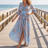 Floressa Paisley Floral V-Neck Women's Midi Dress with Drawstring Waist