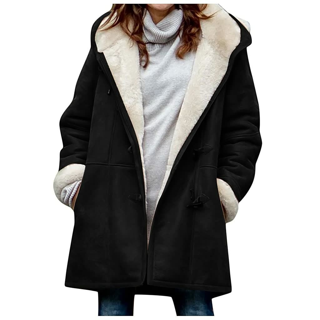 Faux Shearling Hooded Toggle Winter Coat with Insulated Warmth for Women