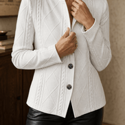 Women's Textured Knit Stand-Collar Tailored Blazer with Open Front