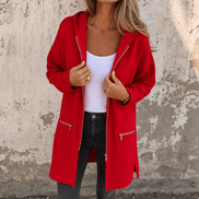 Women's Longline Hooded Zip-Up Jacket with Pockets