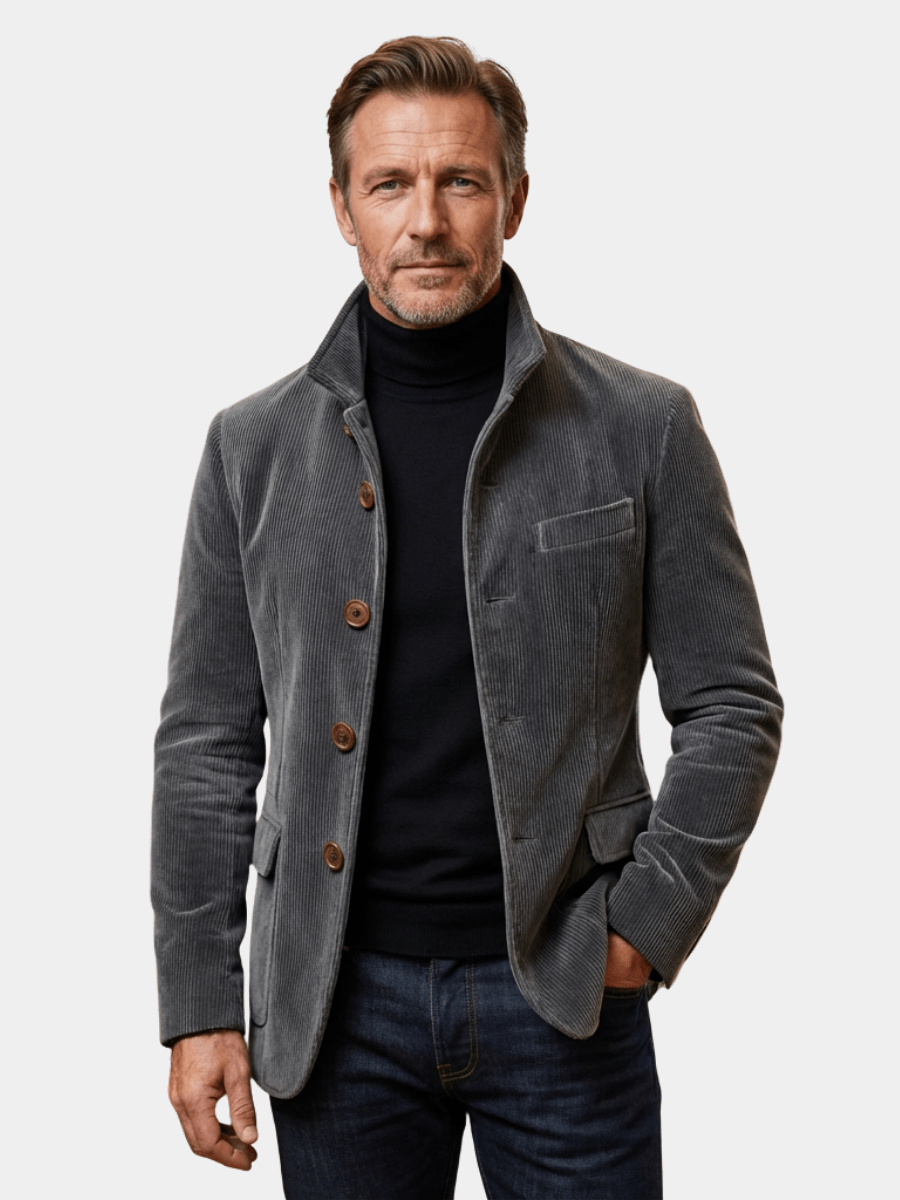 Men's Corduroy Jacket with Structured Collar for Casual Wear