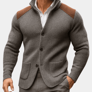 Men's Textured Knit Blazer with Contrast Shoulder Panels