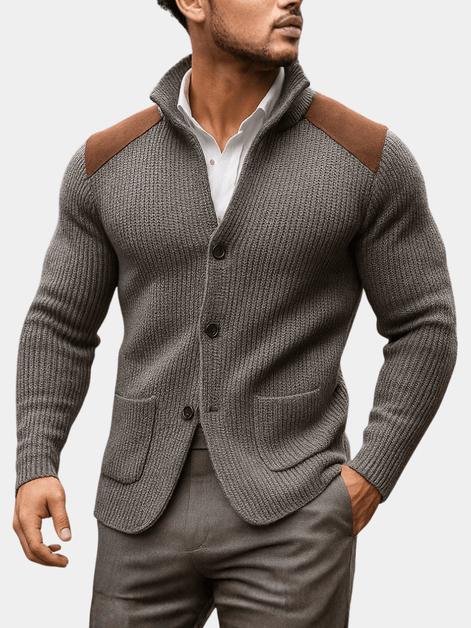Men's Textured Knit Blazer with Contrast Shoulder Panels