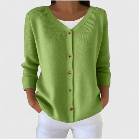 Wena Button-Front Women's Knitted Cardigan with Hooded V-Neck
