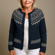 Fair Isle Patterned Button-Up Women's Knitted Cardigan with Relaxed Fit