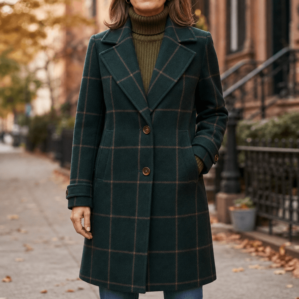 Women's Oversized Plaid Wool-Look Coat with Two-Button Front