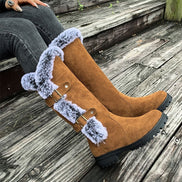 Women's Faux Suede Mid-Calf Snow Boots with Faux Fur Trim and Buckle Detail