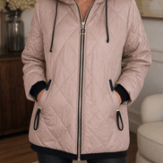 Women's Longline Hooded Quilted Puffer Jacket with Zip Front