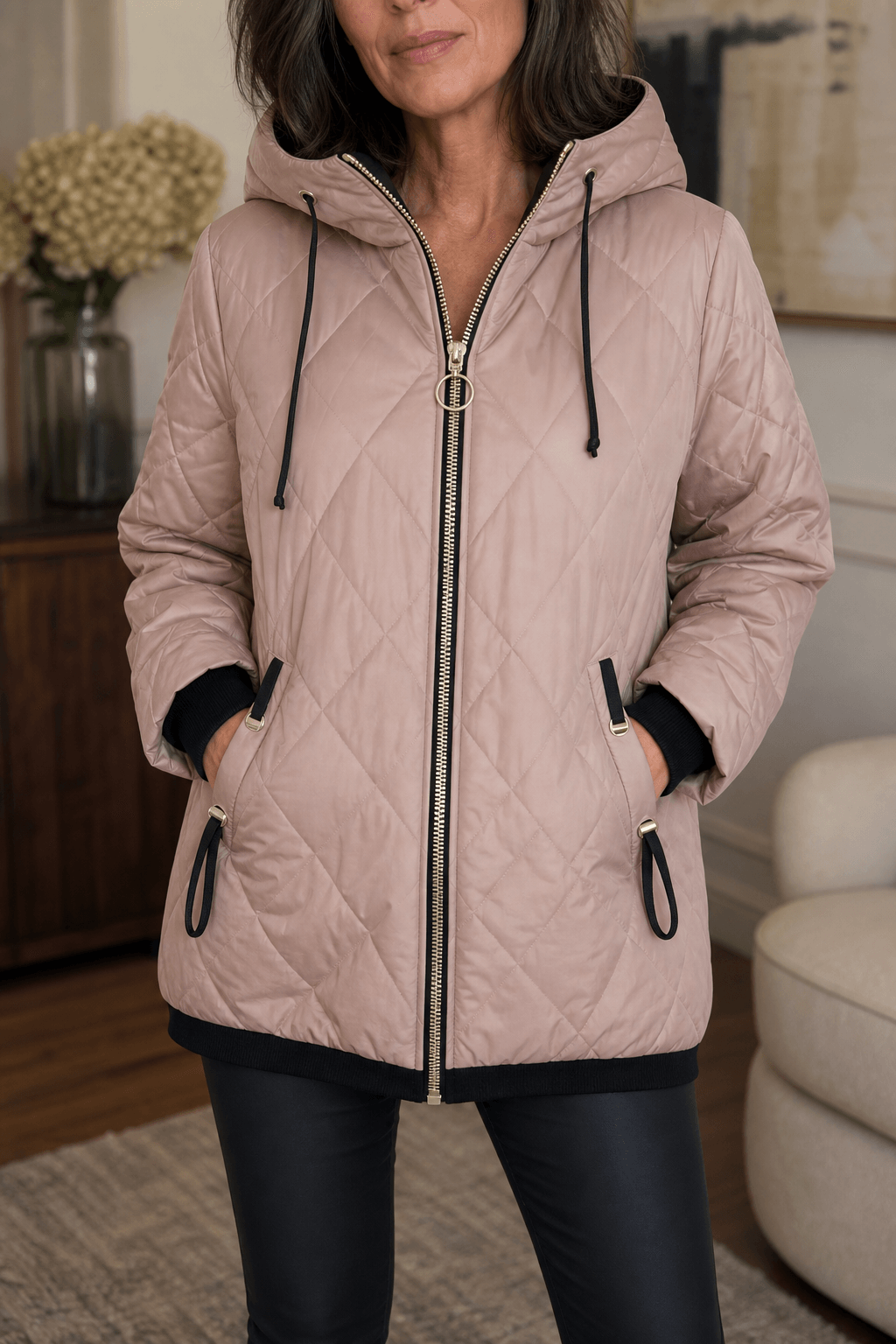 Women's Longline Hooded Quilted Puffer Jacket with Zip Front