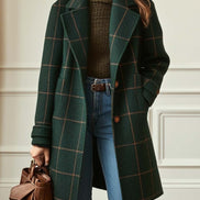 Women's Plaid Double-Breasted Mid-Length Winter Coat in Wool Blend