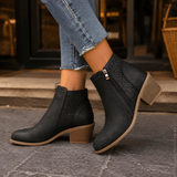 Visconti Faux Suede Cutout Ankle Boots with Block Heel and Side Zip
