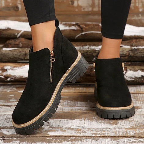 Ivette Faux Suede Lug-Sole Women's Ankle Boots with Side Zip