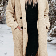 Women's Long Teddy Fleece Coat with Button Front Closure