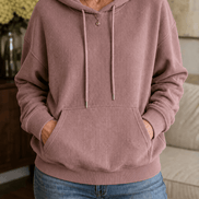 Ribbed Corduroy-Look Hoodie with Front Pocket for Women