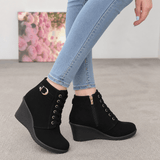 Emmanuelle Suede Buckle Strap Concealed Wedge Ankle Boots for Women