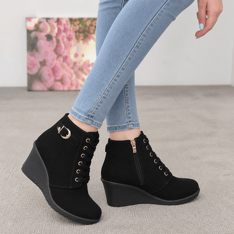 Emmanuelle Suede Buckle Strap Concealed Wedge Ankle Boots for Women