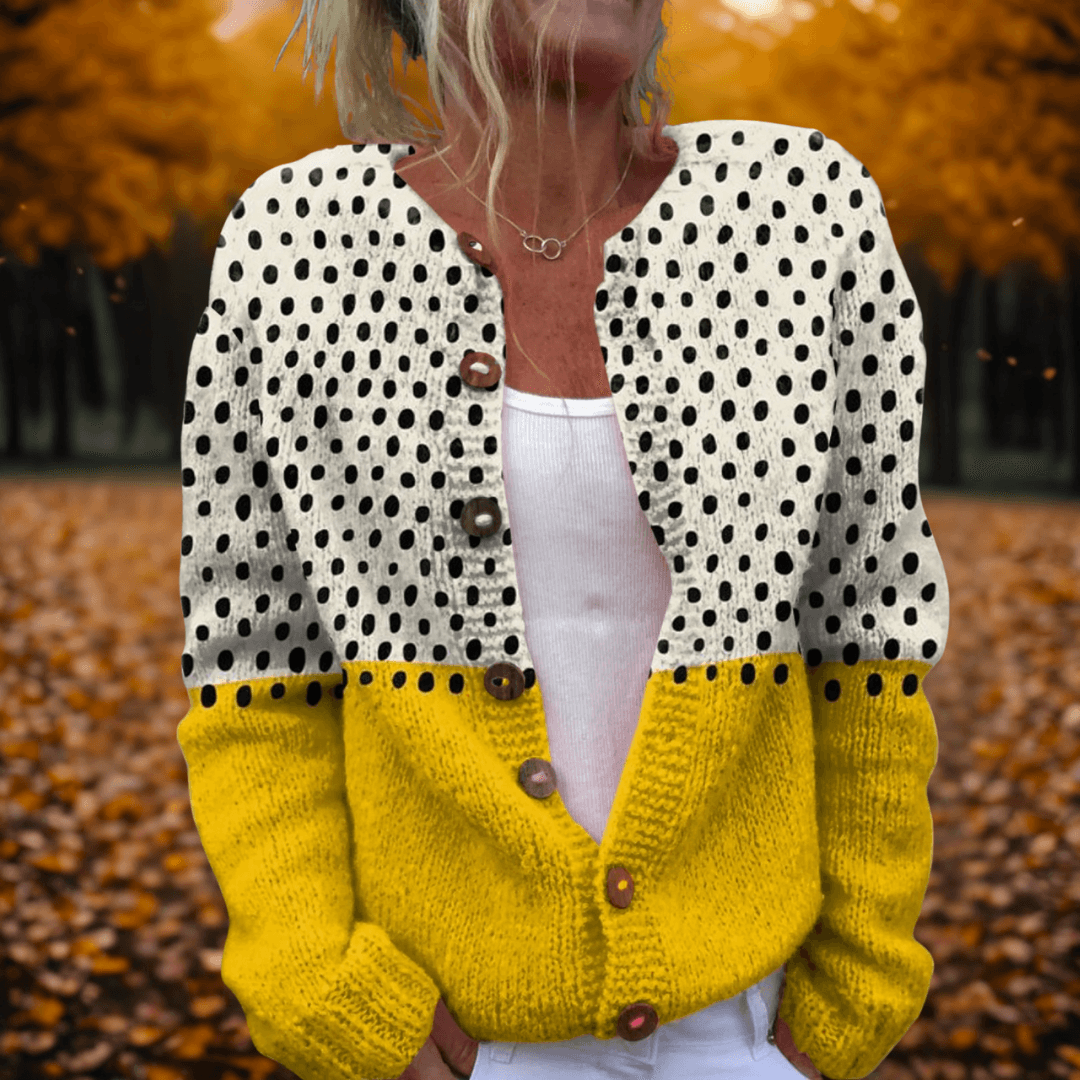 Adeline Colour-Block Polka Dot Women's Knitted Cardigan