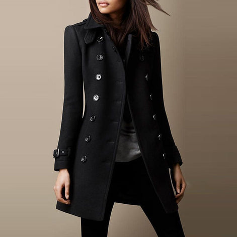 Janice Women's Double-Breasted Mid-Length Wool Blend Winter Coat