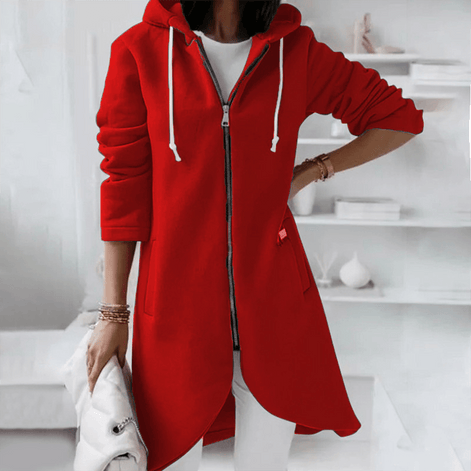 Women's Hooded Longline Zip-Up Fleece Cardigan Coat