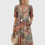 Bella Floral V-Neck Midi Dress with Pockets in Polyester