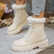 Women's Faux Leather Winter Boots with Faux Fur Trim and Chunky Platform Sole