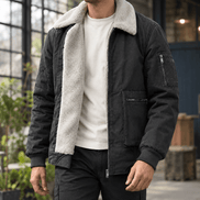 Men's Sherpa-Lined Cotton Jacket with Full Zip Closure