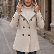 Edwina Women's Double-Breasted Hooded Winter Coat with Wide Collar