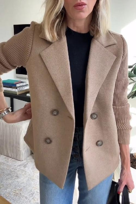 Sorelle Double-Breasted Women's Tailored Blazer with Knit Sleeves