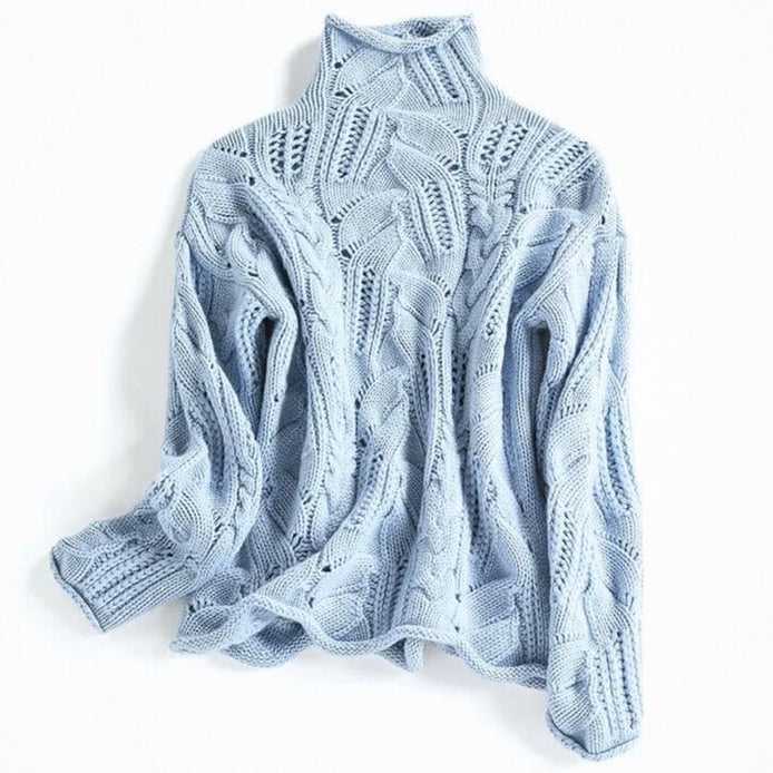 Aurora Cable Knit Turtleneck Cashmere Sweater for Women
