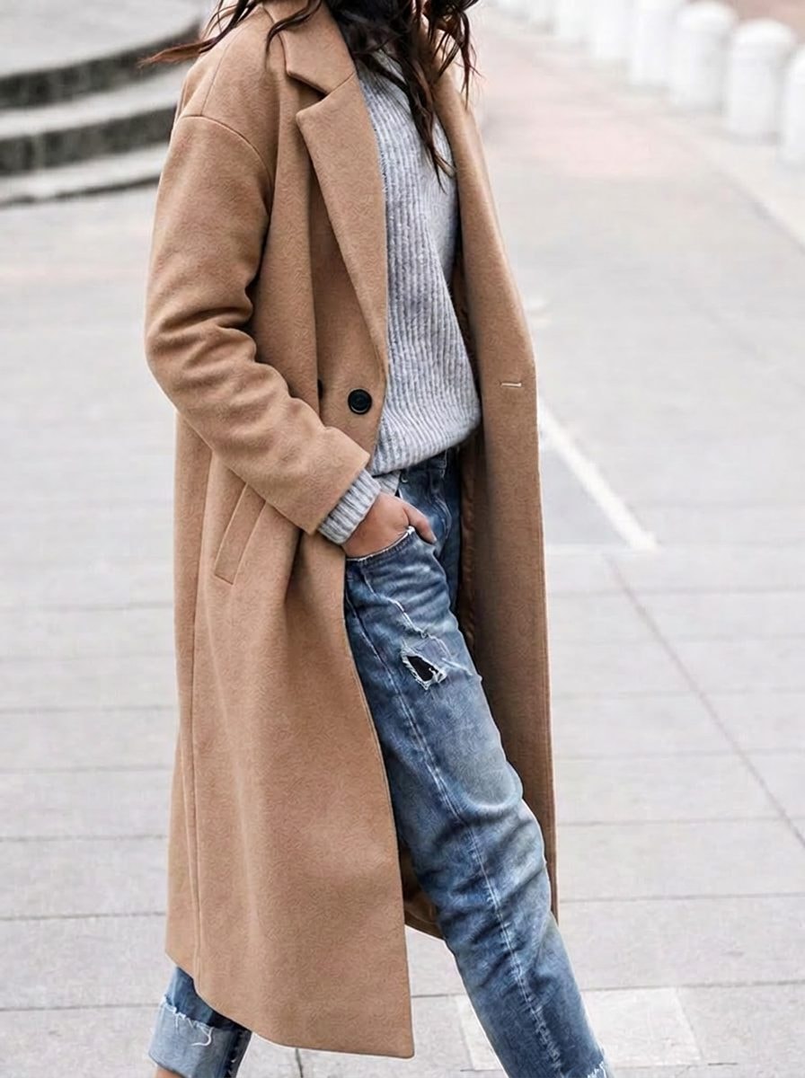 Angelika Oversized Lapel Long Wool-Blend Winter Coat for Women