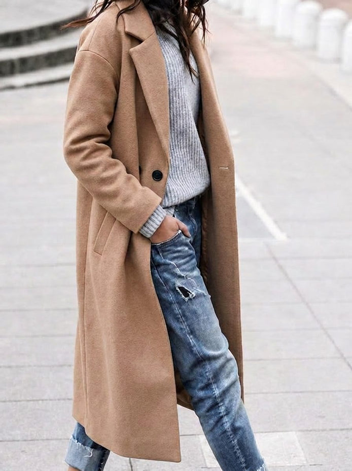 Angelika Oversized Lapel Long Wool-Blend Winter Coat for Women