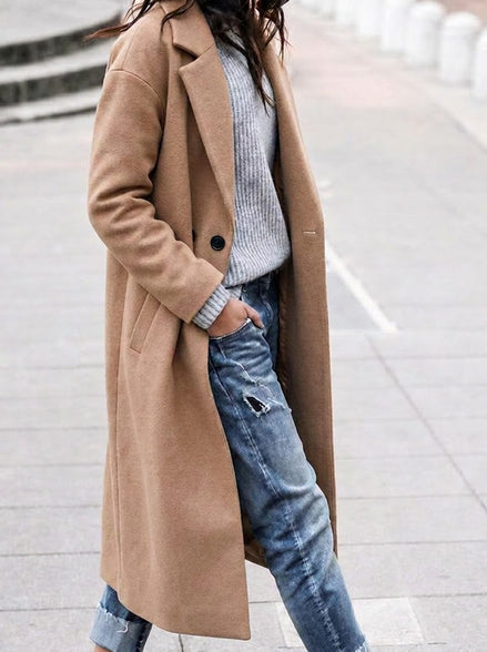 Angelika Oversized Lapel Long Wool-Blend Winter Coat for Women