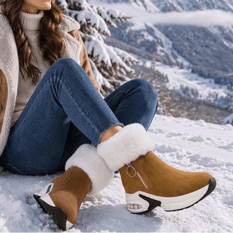 Plush Faux Fur-Lined Wedge Ankle Boots with Non-Slip Sole