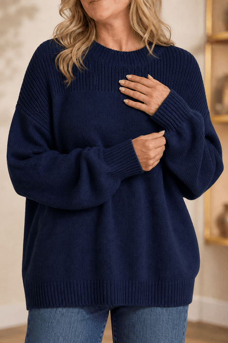 Women's Ribbed Dropped-Shoulder Oversized Knitted Jumper
