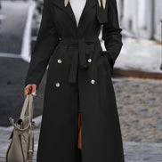 Karen Belted Double-Breasted Long Women's Trench Coat in Polyester
