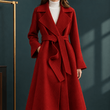 Giulia-Jane Women's Belted Wool Winter Coat with Notched Lapels and Wrap Front