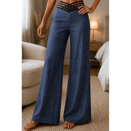 Women's High-Waisted Palazzo Pants with Crossover Waistband