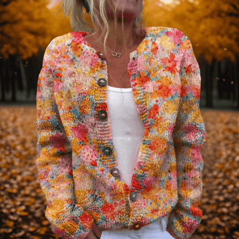 Gwen Floral Print Button-Front Knitted Cardigan for Women