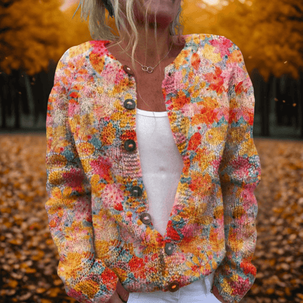 Gwen Floral Print Button-Front Knitted Cardigan for Women