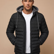 Dorian Men's Hooded Quilted Puffer Jacket with Packable Fold-Away Fit